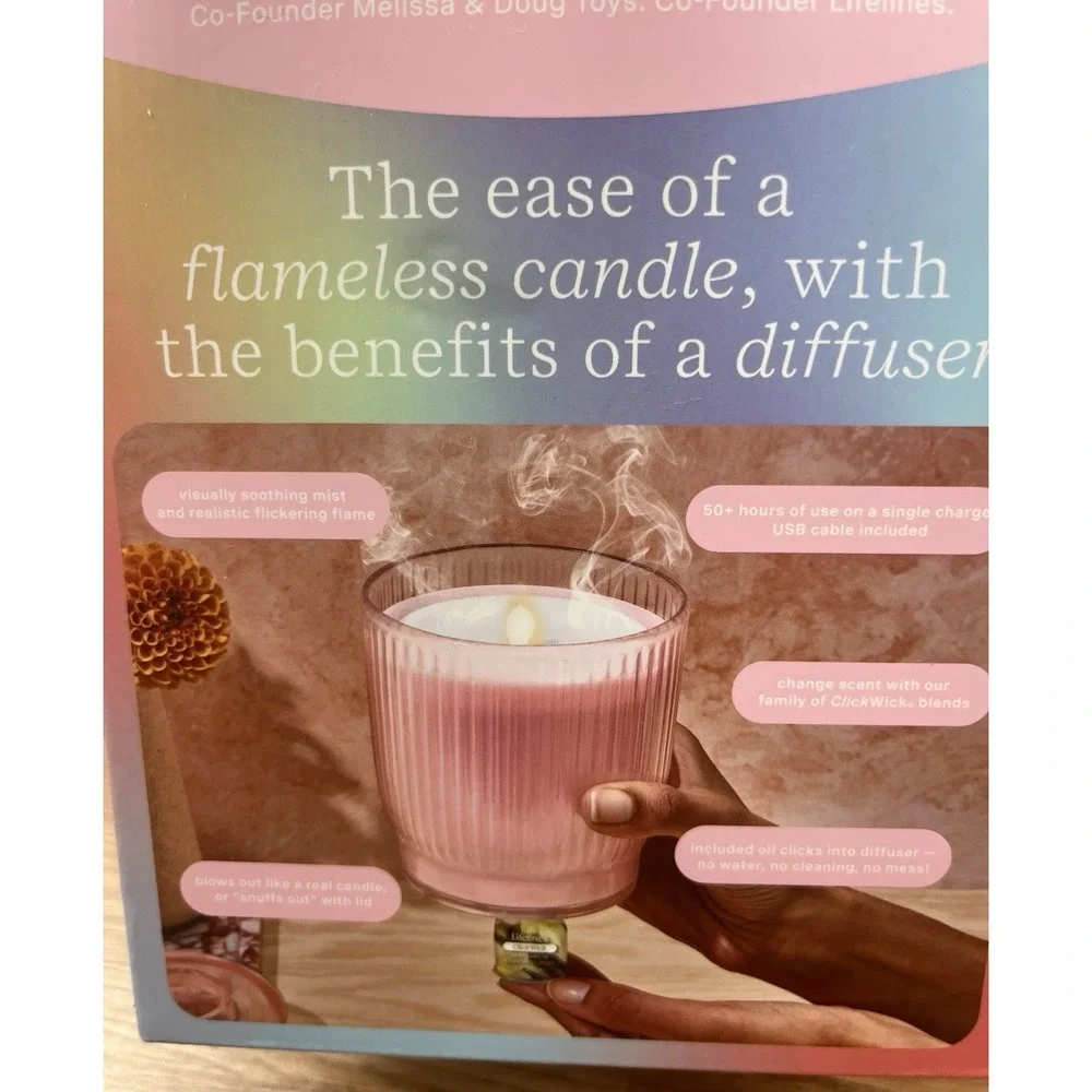 Lifelines Flameless Candle Diffuser, Ribbed Pink, Very Vanilla Rechargable NEW